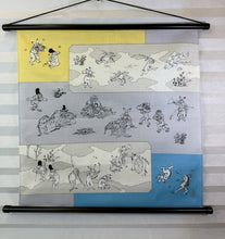 이미지를 갤러리 뷰어에 로드 , 小風呂敷　鳥獣人物戯画（ブルーイエロー）
